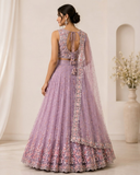 Lavender Floral Embroidered Designer Lehenga Set with Net Dupatta