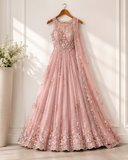 Blush Pink Embroidered lehnga with Net Dupatta