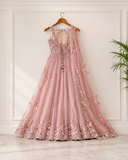 Blush Pink Embroidered lehnga with Net Dupatta