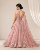 Blush Pink Embroidered lehnga with Net Dupatta
