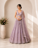 Lavender Floral Embroidered Designer Lehenga Set with Net Dupatta