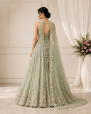 Sage Green Floral Embroidered lehnga with Net Dupatta