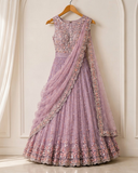 Lavender Floral Embroidered Designer Lehenga Set with Net Dupatta