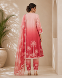 Pink Ombre Printed A-Line Kurta Set with Printed Dupatta