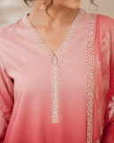Pink Ombre Printed A-Line Kurta Set with Printed Dupatta