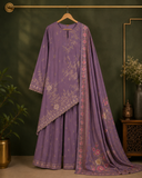 Lavender Floral Printed Asymmetrical Kurta Set with Printed Dupatta