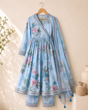 Azure Bloom Floral Anarkali Suit Set