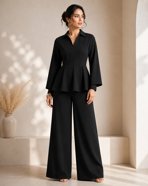 Midnight Elegance Peplum Co-Ord Set