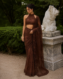 Mocha Luxe Embroidered Designer Saree