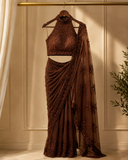 Mocha Luxe Embroidered Designer Saree