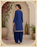 Royal Blue Embroidered Dhoti Kurta Set with Designer Dupatta