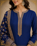 Royal Blue Embroidered Dhoti Kurta Set with Designer Dupatta
