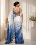 Azure Bloom Ombre Floral Designer Saree