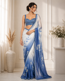 Azure Bloom Ombre Floral Designer Saree