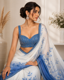 Azure Bloom Ombre Floral Designer Saree