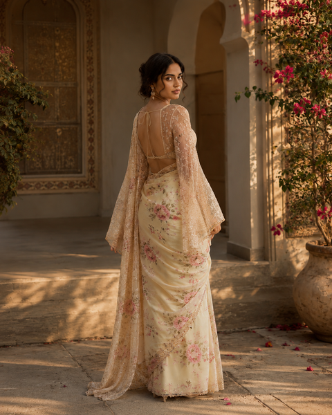 Blush Petals Floral Elegance Designer Saree