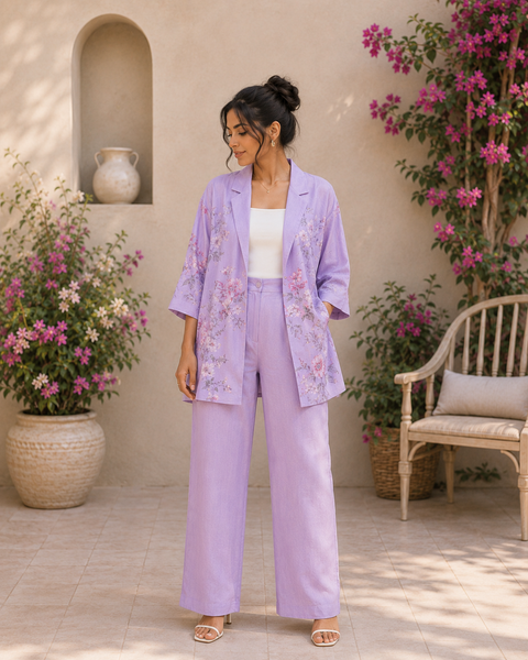 Lavender Bloom Printed Blazer Co-Ord Set