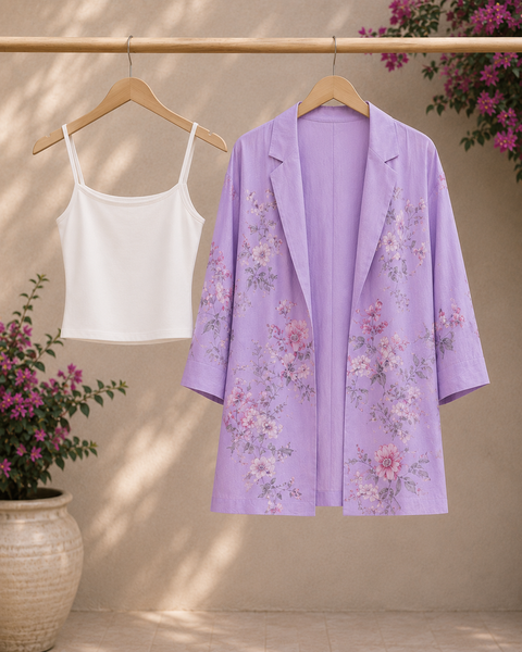 Lavender Bloom Printed Blazer Co-Ord Set