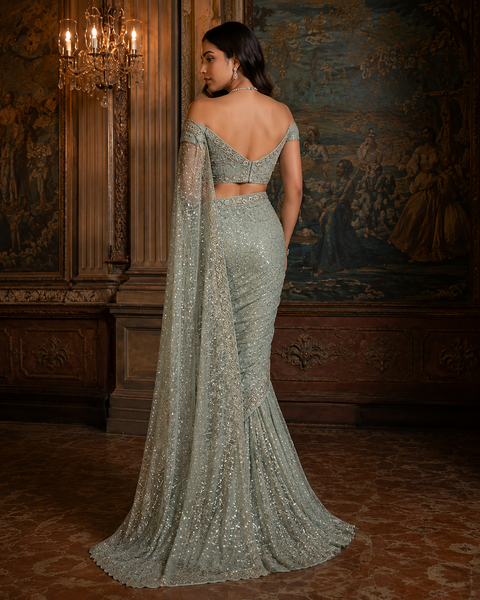 Sage Celeste Embellished Designer Saree