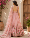 Pink Hibiscus Floral Print Anarkali Suit Set with Dupatta