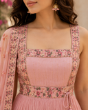 Pink Hibiscus Floral Print Anarkali Suit Set with Dupatta
