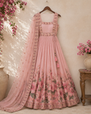 Pink Hibiscus Floral Print Anarkali Suit Set with Dupatta