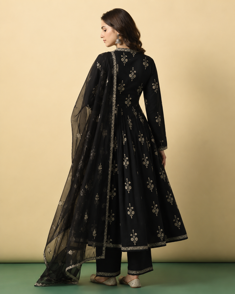 Black Embroidered Anarkali Suit Set with Dupatta