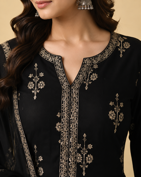 Black Embroidered Anarkali Suit Set with Dupatta