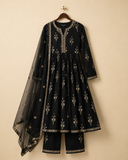 Black Embroidered Anarkali Suit Set with Dupatta