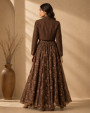 Brown Floral Print Maxi Dress with Cropped Blazer