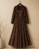 Brown Floral Print Maxi Dress with Cropped Blazer