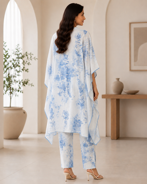 Azure Bloom Kaftan Co-Ord Set