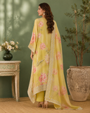Yellow Floral Printed Kaftan Suit Set