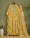 Yellow Floral Printed Kaftan Suit Set