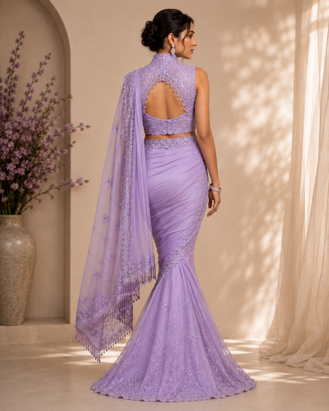 Lavender Whisper Lace Designer Saree