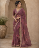 Mauve Blossom Printed Designer Saree