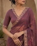 Mauve Blossom Printed Designer Saree
