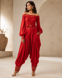 Scarlet Royale Off-Shoulder Dhoti Co-Ord Set