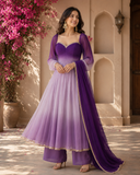 Purple Ombre Anarkali Suit Set with Palazzo &amp; Embroidered Dupatta
