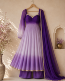 Purple Ombre Anarkali Suit Set with Palazzo &amp; Embroidered Dupatta