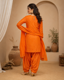 Orange Embellished Patiala Suit with Matching Dupatta,