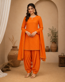 Orange Embellished Patiala Suit with Matching Dupatta,