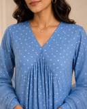 Sky Blue Polka Dot Straight Suit with Soft Net Dupatta