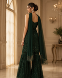 Emerald Green Sequined Sharara Suit with Embellished Dupatta