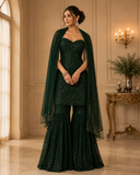 Emerald Green Sequined Sharara Suit with Embellished Dupatta