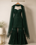Emerald Green Sequined Sharara Suit with Embellished Dupatta
