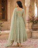 Mint Green Embroidered Anarkali Suit Set with Matching Dupatta