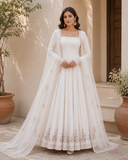 Ivory White Floral Embroidered Anarkali Suit Set with Embroidered Dupatta