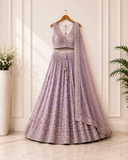 Lavender Floral Embroidered Designer Lehenga Set with Net Dupatta