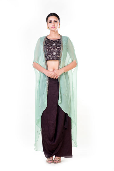 Anushree Agarwal Brown Crop Top and Draped Skirt Set